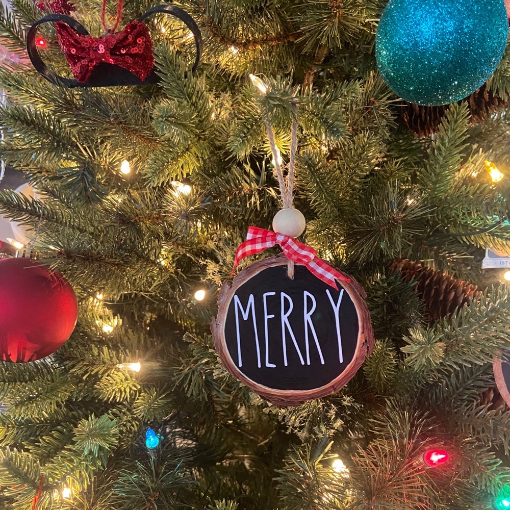 Rae Dunn inspired wooden Christmas ornament